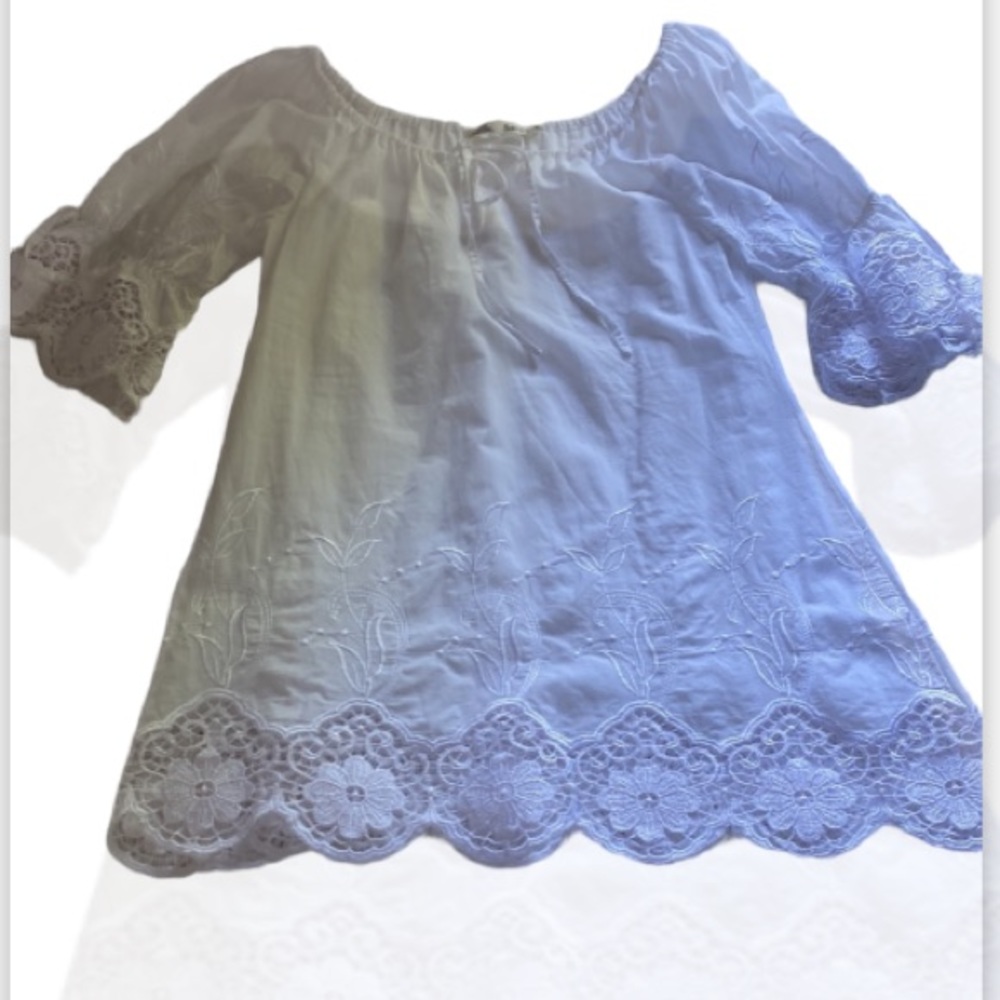White French Cotton Tunic Embroidered Detail M